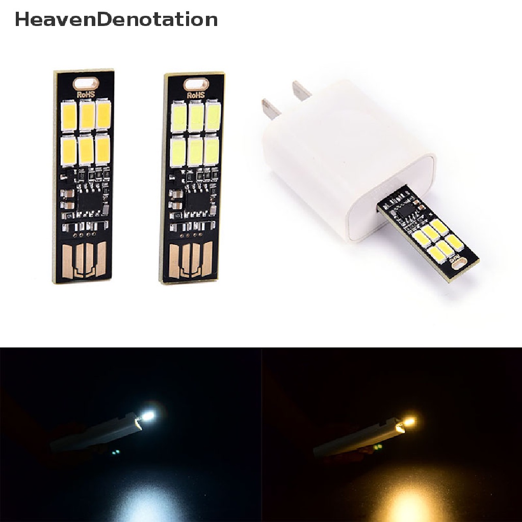 (Heavendenotation) 1pc Lampu 6-led Mini Portable Tenaga Usb Dengan Dimmer Sentuh Untuk Laptop