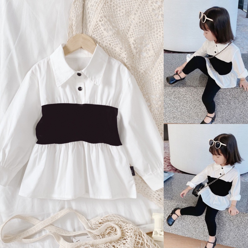 Bayi - 4 Tahun | Tzuyu - Kemeja Anak Perempuan Korean Style - Atasan Anak Perempuan - Blouse Anak Perempuan Kualitas Import ZR Vedia Putih Hitam Slim fit