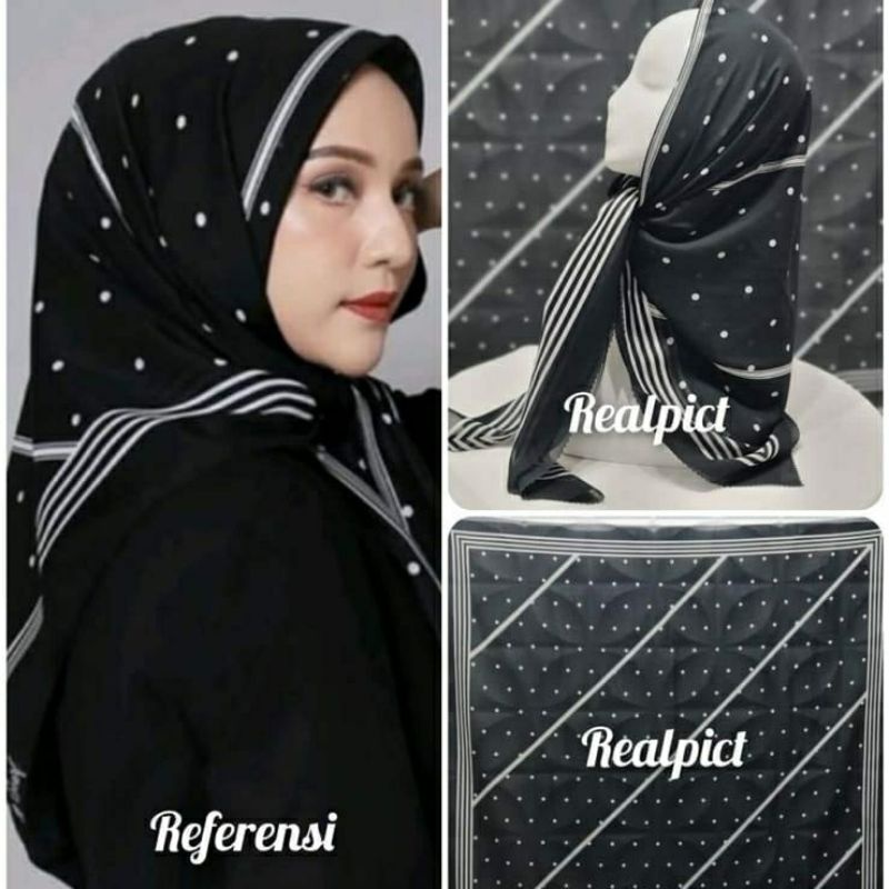 Kerudung vanilla hijab jilbab leopard love rantal polkadot / vanilla hijab segiempat voal motif vanilla chain / deenay kw button kw lasercut-Dotted hitam