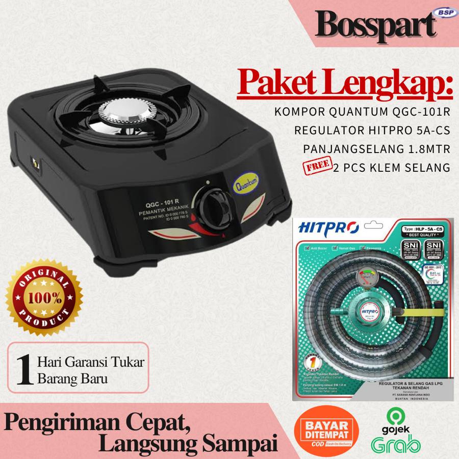 Paket Kompor Gas 1 Tungku bonus selang regulator / QUANTUM QGC-101R + 5ACS / MIYAKO KG201C + 5ACS