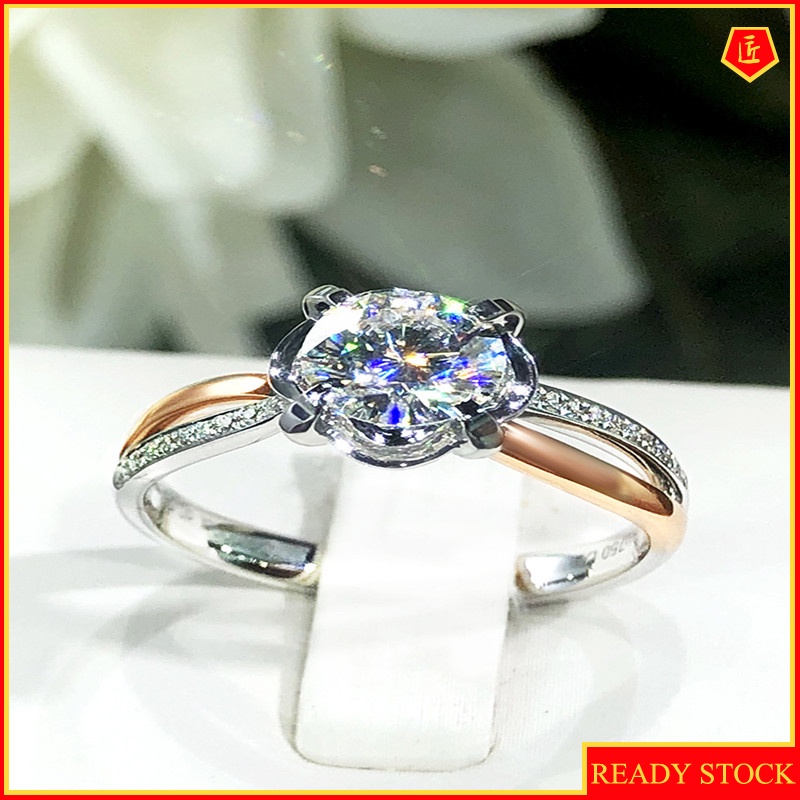 [Ready Stock]New Two-Tone Pt950 Moissanite Bud Four-Claw Ring