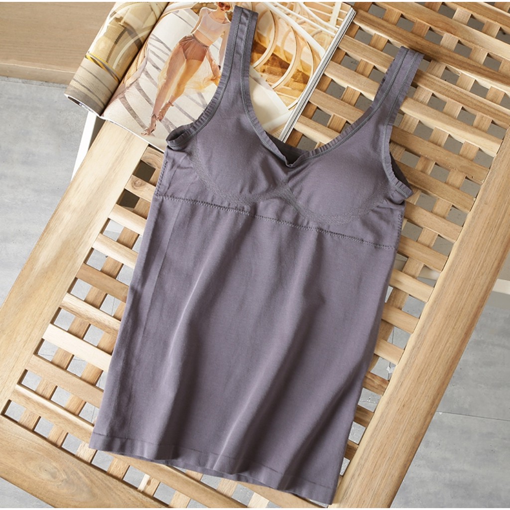 Tank top Wanita Kaos Dalam Wanita Dengan Cup Bra Atasan Bahan Rajut-abu-abu tua