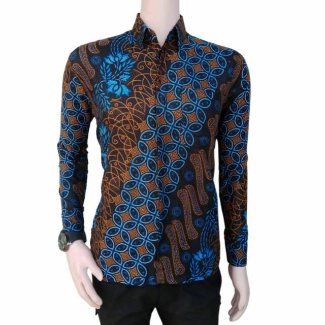 Couple batik kemeja lengan panjang FASHION BATIK PRIA WANITA atasan batik motif seno biru Pekalongan