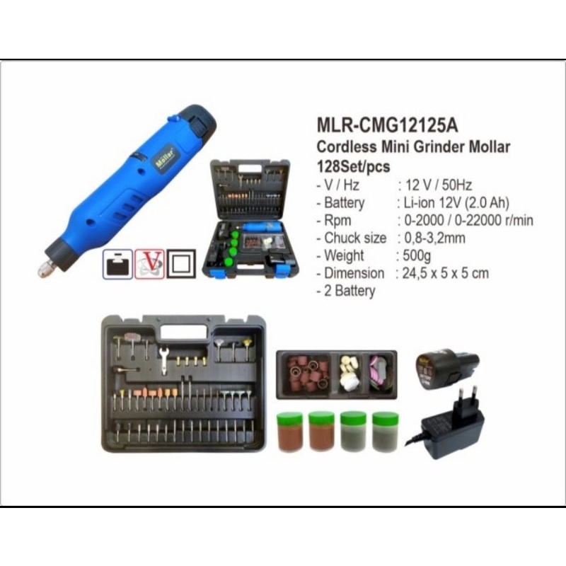 mollar cmg12125a cordless mini grinder 12v mesin bor tuner set