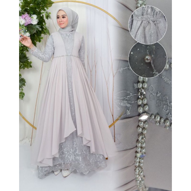 GAMIS DIANA // BAHAN TILLE BORDIR MUTIARA MIX CERUTY PLUS PAYET // By Jannah