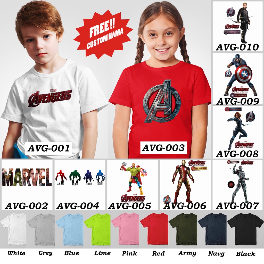 [FREE NAMA !!] Kaos Anak &amp; Family Avengers 100% COTTON PREMIUM