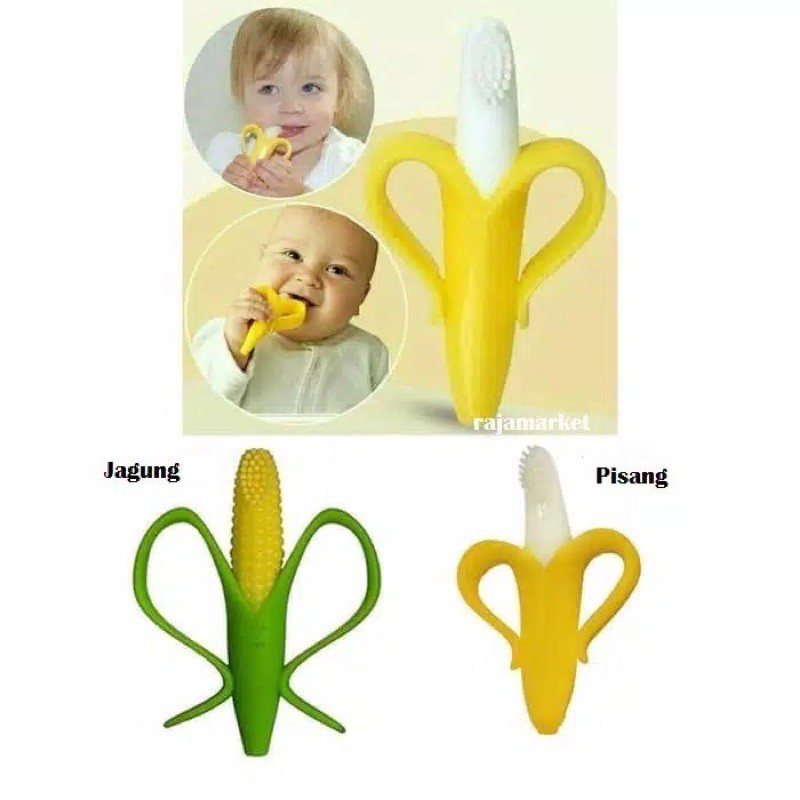 Sikat Gigi Lembut Bayi/Teether Bentuk Pisang/Jagung Bahan Silicon