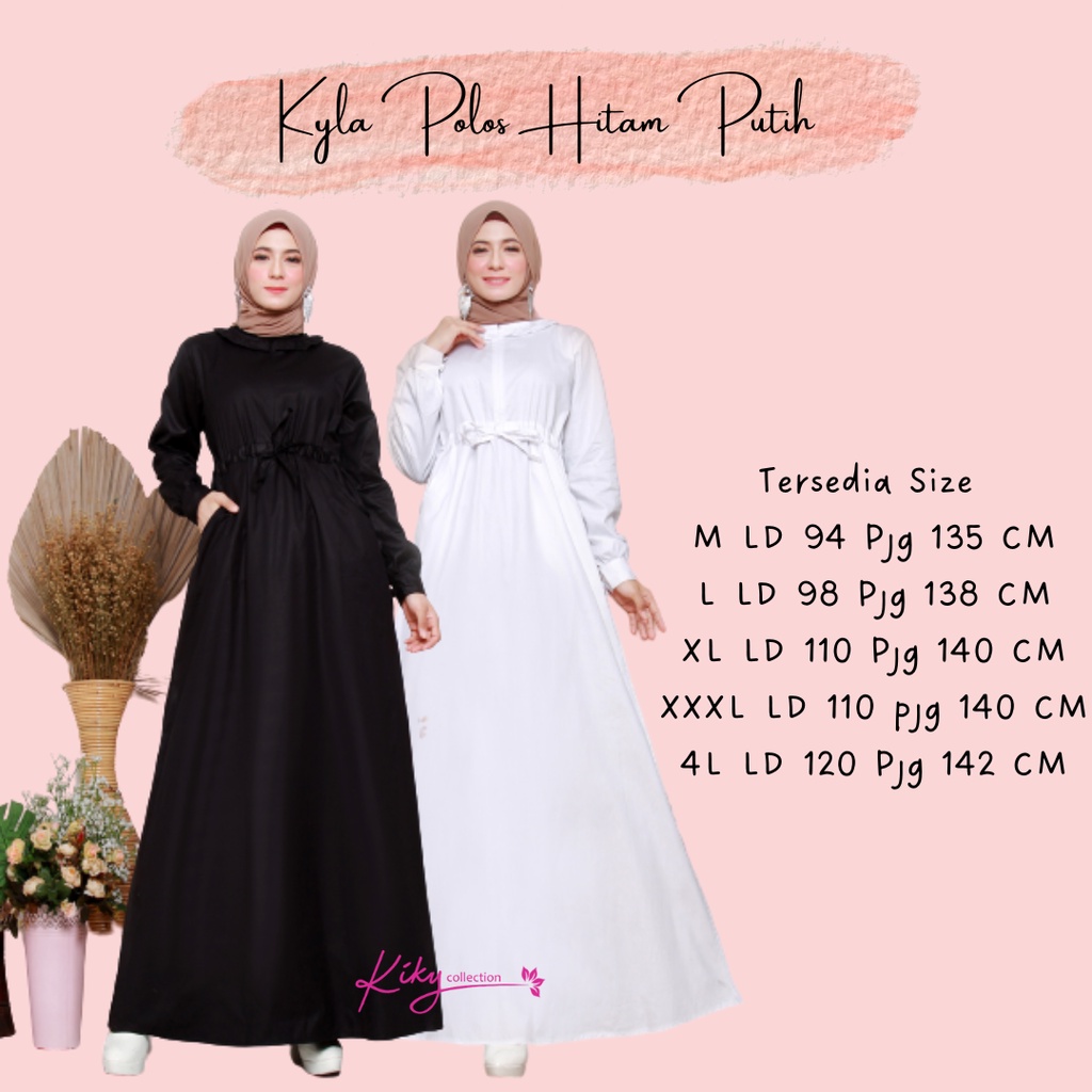 Gamis Polos Wanita Dress Hitam Putih Katun Jepang Original Baju Muslim Haji Umroh Manasik  Bahan Ade