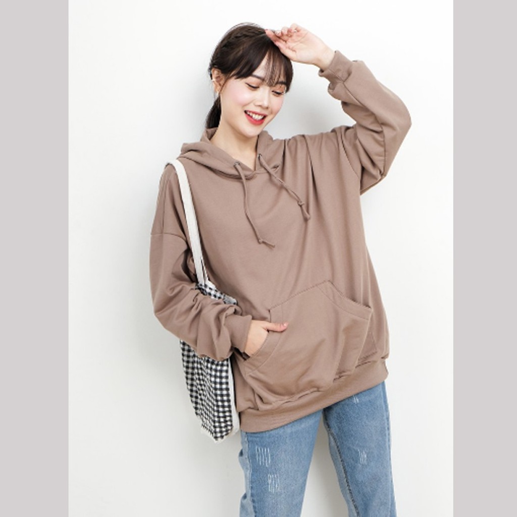 Jaket Hoodie Sweater Polos Wanita Caramel Khaki Babyterry