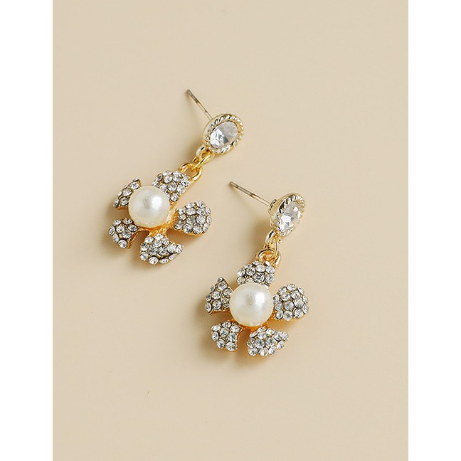 LRC Anting Tusuk Fashion Alloy Diamond Pearl Geometric Stud Earrings P4753