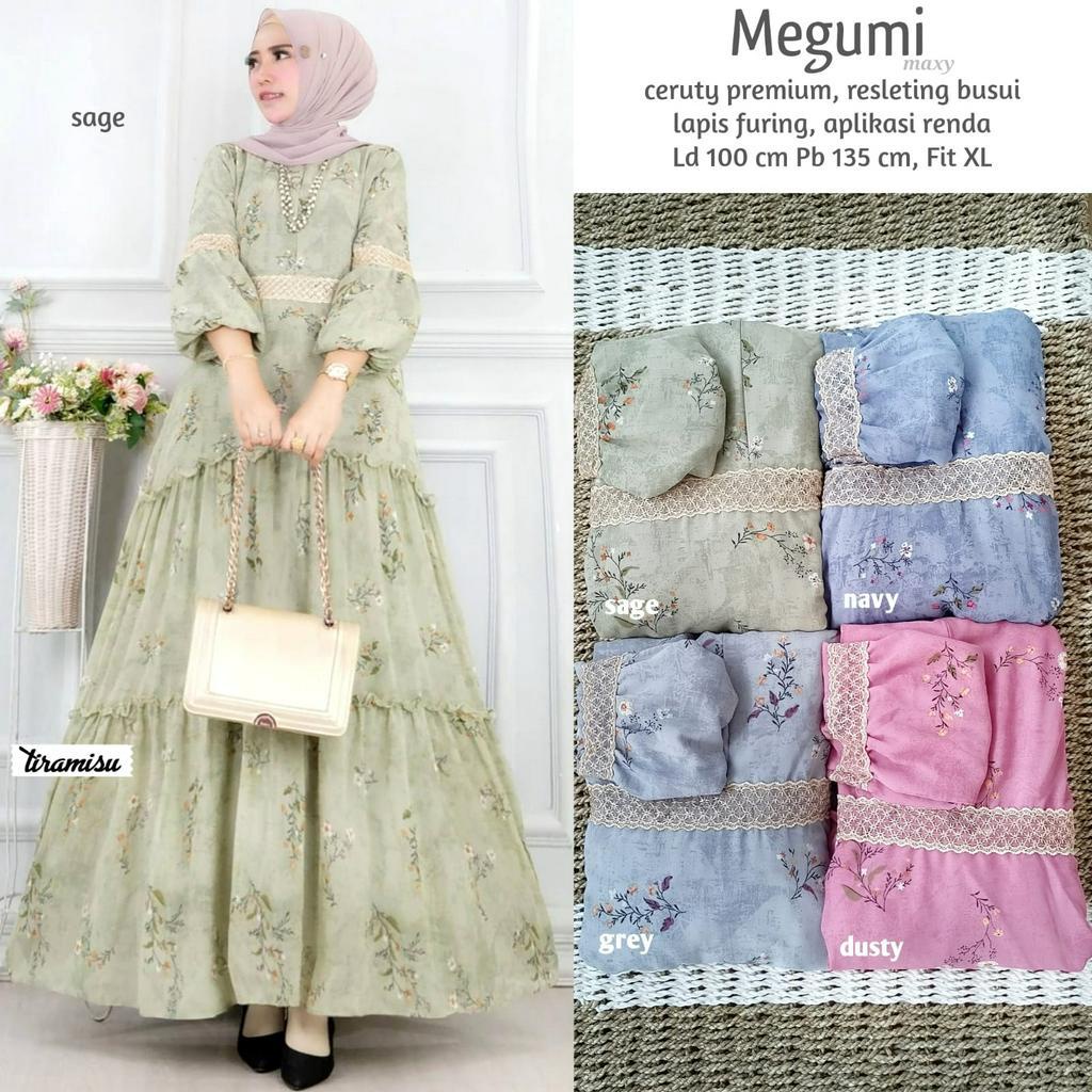 MEGUMI DRESS / 6.6 / BAHAN CERUTY PREMIUM / LD 100 CM / PB 135 CM / ALLSIZE FIT TO XL / TIRAMISU