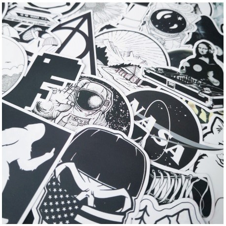 Sticker Bomb hitam putih Laptop Skateboard Doodle Stiker 026