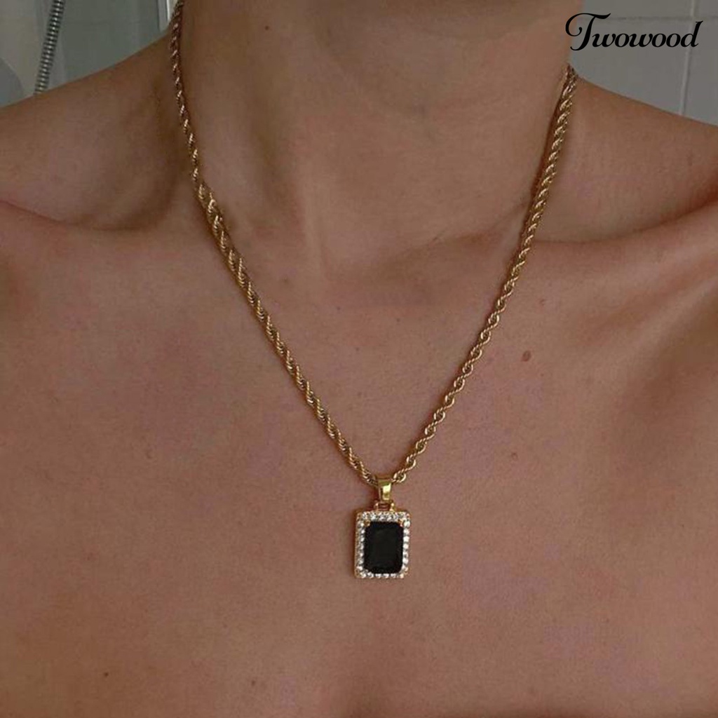 Twowood Pendant Necklace Vintage Shiny Frame Chain Style Trendy Jewelry Drop Earrings Necklace for Dating