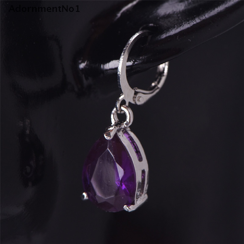 [AdornmentNo1] Women Silver Plated Amethyst Sapphire Jewelry Droop Stud Hoop Earrings Gift [new]