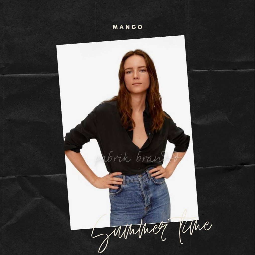 Pabrik Branded Mango Black Shirt With Pocket women XS atasan dewasa kemeja katun hitam wanita murah 