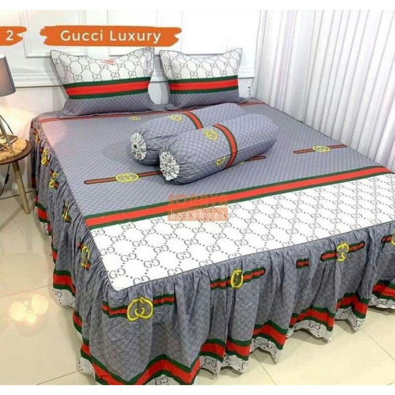 Sprei katun rumbai motif Gucci luxury ukuran 160*200