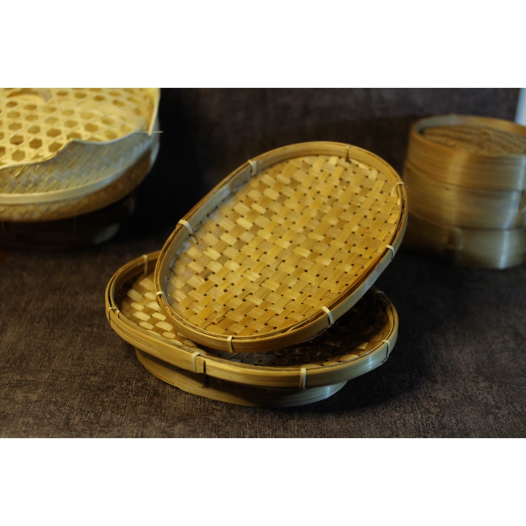 Piring Bambu Anyaman Oval Properti Foto Aestetic