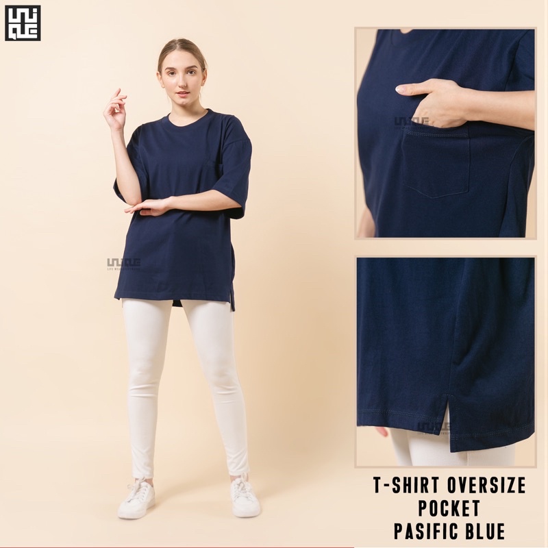 UNIQUE - (Pocket Series) Kaos Polos Oversize Pocket Cotton Combed 24s Pria & Wanita Tshirt Oversized Korea Croptop Hypbeast-Pasific Blue