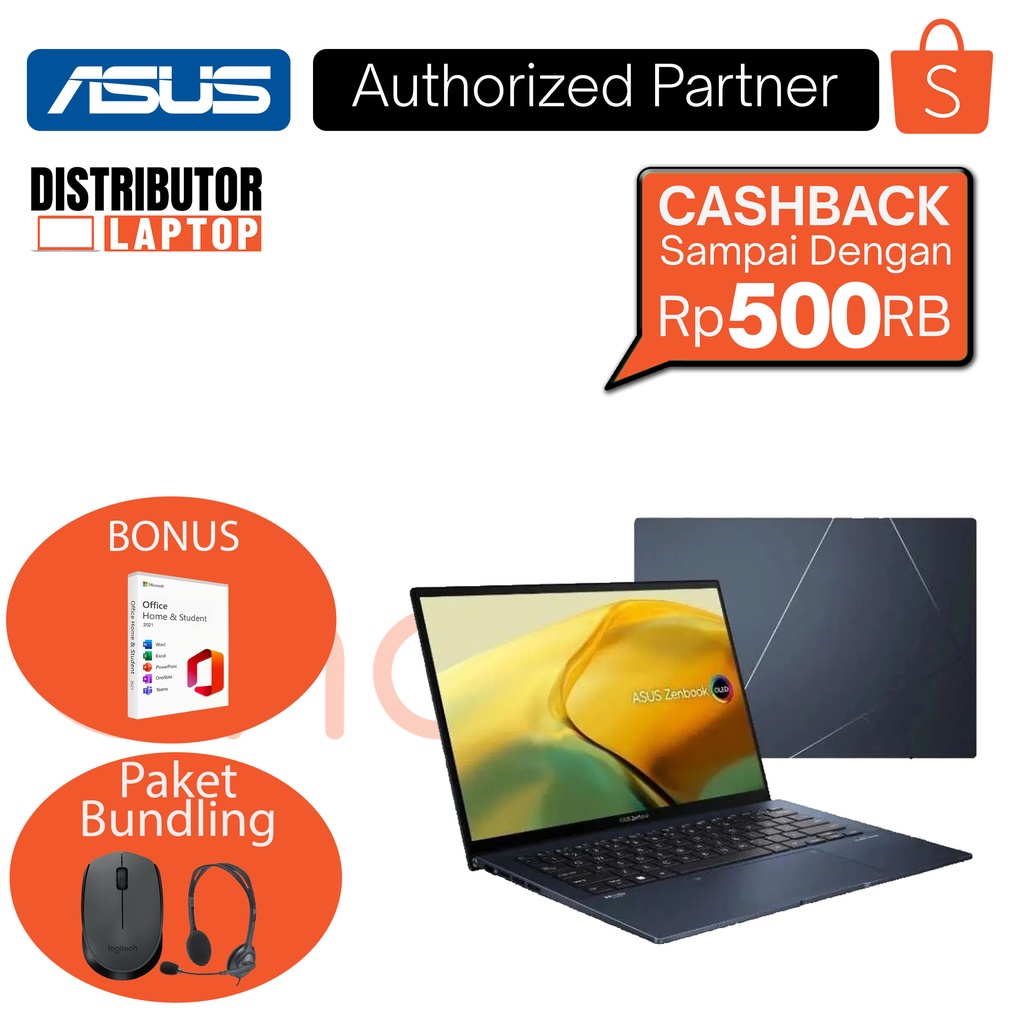 LAPTOP ASUS ZENBOOK 14 UX3402ZA / CORE i7 1260P / RAM 16GB 512GB SSD / 14 INCH 2.8K OLED / WINDOWS 11 OHS - CICILAN 0%