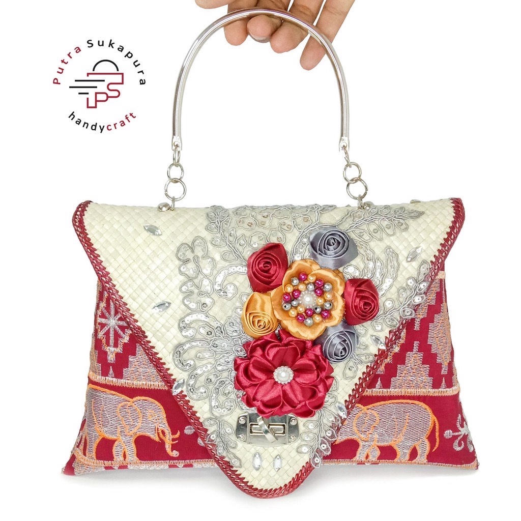 Putra Sukapura Handycraft SG Clutch Pesta Tapis Bordir Silver Party Wanita