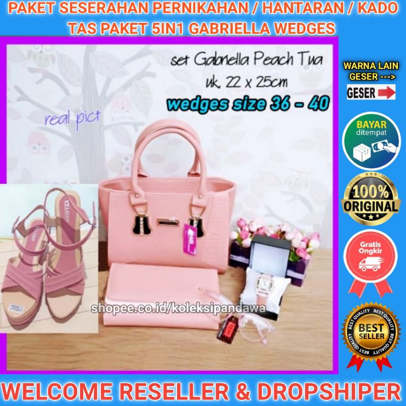 TAS PAKET SESERAHAN PERNIKAHAN KACAMATA JAM TANGAN DOMPET WANITA SENDAL WEDGES SANDAL WEDGES WANITA