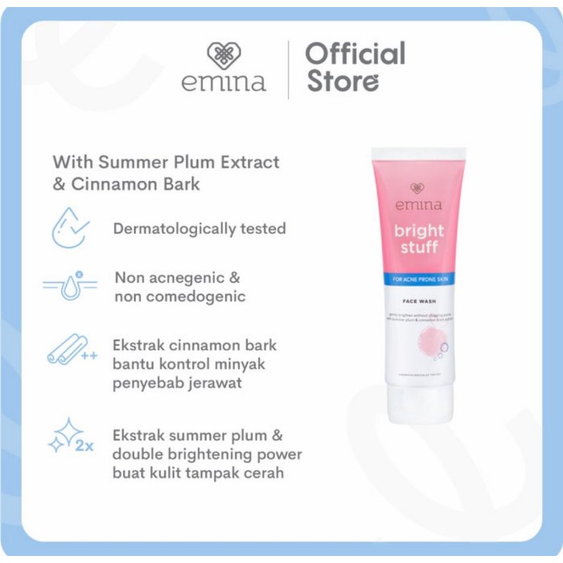 ✿ELYSABETHME✿ ˜”*°• emina •°*”˜. Emina bright stuff acne prone jerawat face wash 100ml sabun cuci muka mencerahkan sekaligus mengobati jerewi