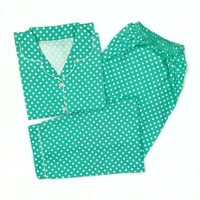 Baju Tidur Wanita / Piyama Wanita Tie Dye Set Motif Kekinian-Polkadot Green