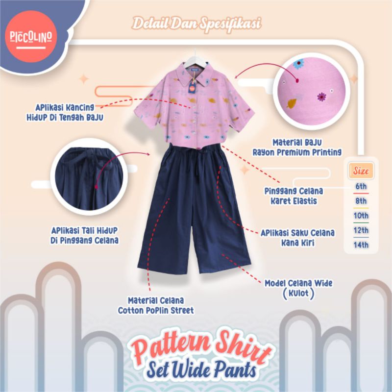 ‼️ READY ‼️ 6 - 14T pattern Shirt set widePants by piccolino