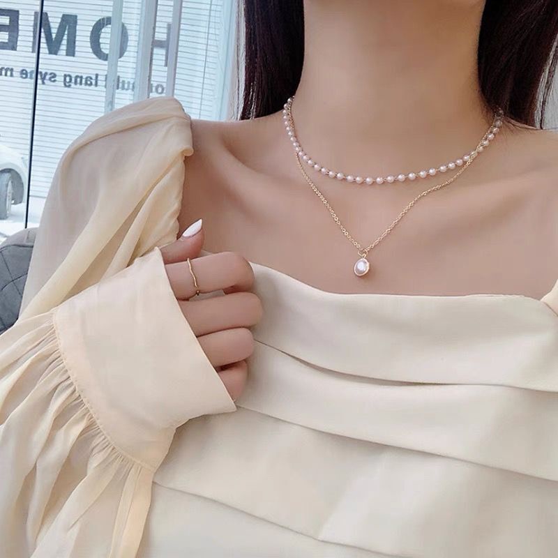 Kalung Rantai Mutiara Double Layer Gaya Korea Untuk Aksesoris