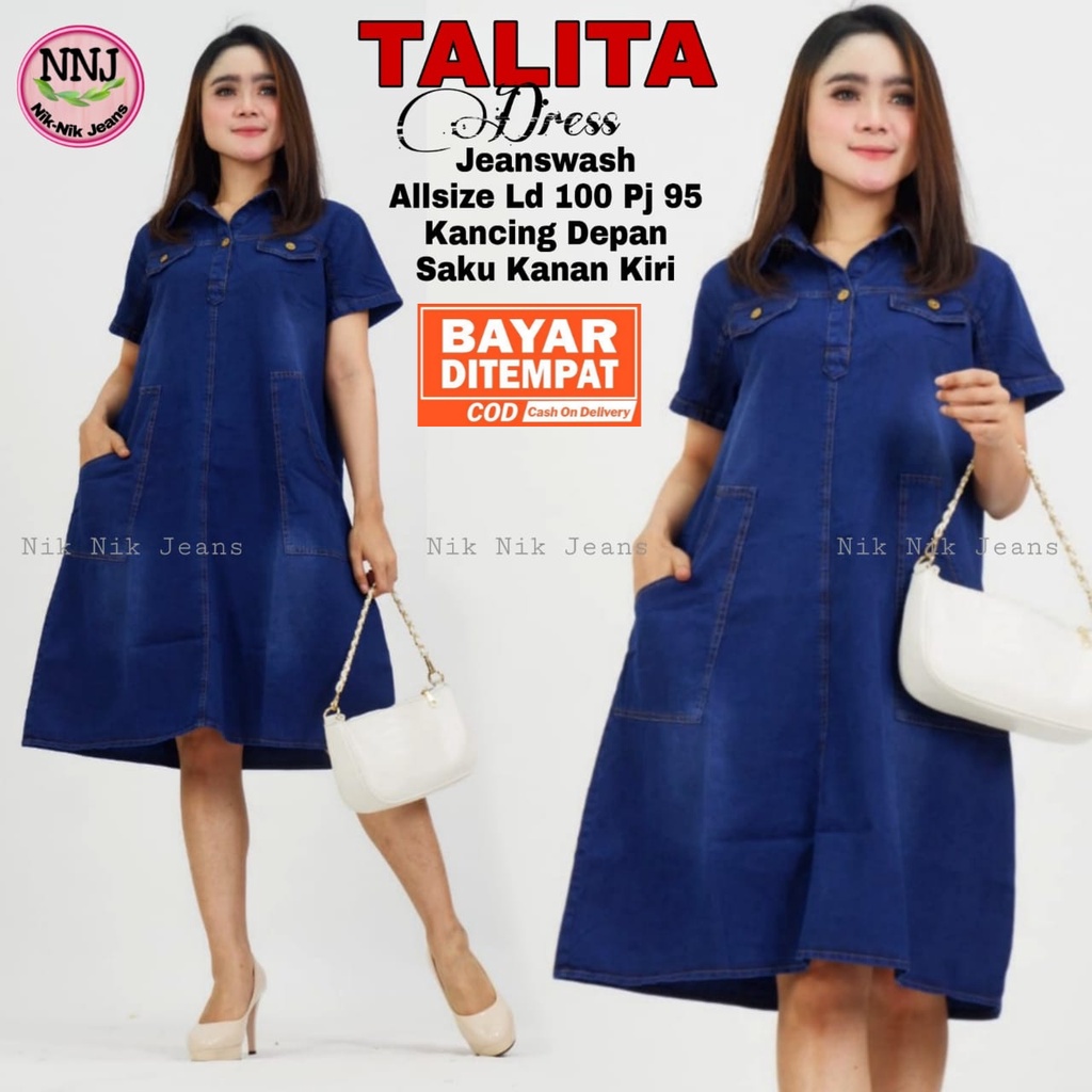 Dress Jeans Lepis Mini Talita Dress Denim Daster Jeans Wanita Terbaru Casual Dress Kekinian
