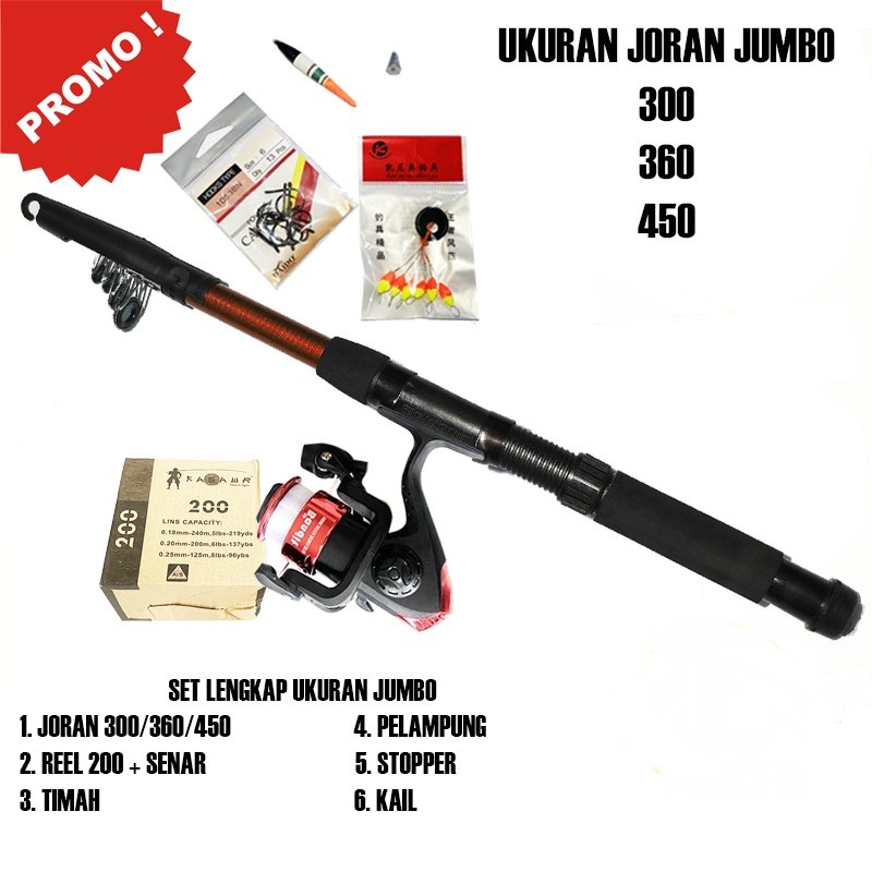 PROMO SET ALAT PANCING TERMURAH DENGAN JORAN ANTENA TERBAIK KEKUATAN 5KG SET PANCING ANTENA REEL LENGKAP PANJANG 150 180 210 300 360 450 JUMBO