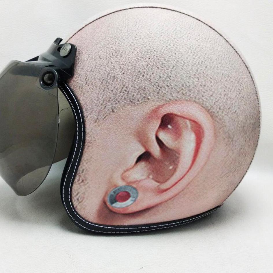 Trend - Helm Retro Kulit Bogo Dewasa Motif Kepala Botak Kaca Bubble Hallface Helmet Design Unik