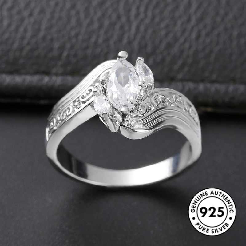 Cincin Berlian Putih Bahan S925 Silver Gaya Klasik