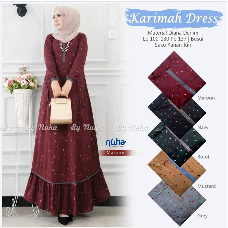 Karimah Dress - Gamis Denim Diana Busui LD105+ / R.21 - 222-5978