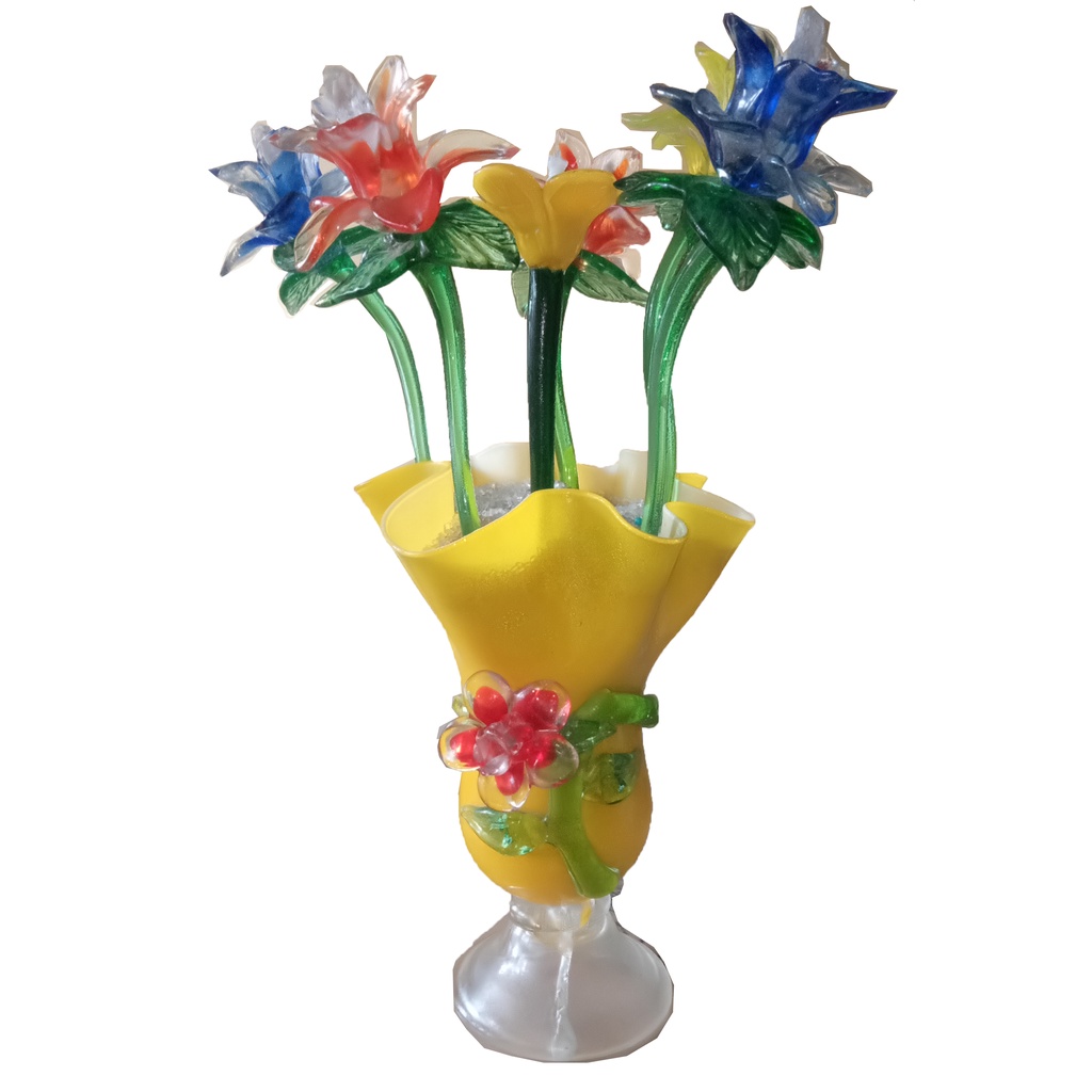 Bunga Kristal 1 Set (5 Bunga kristal Large+1 Bunga kristal small +  Pasir 1000gr+ Vas kristal)