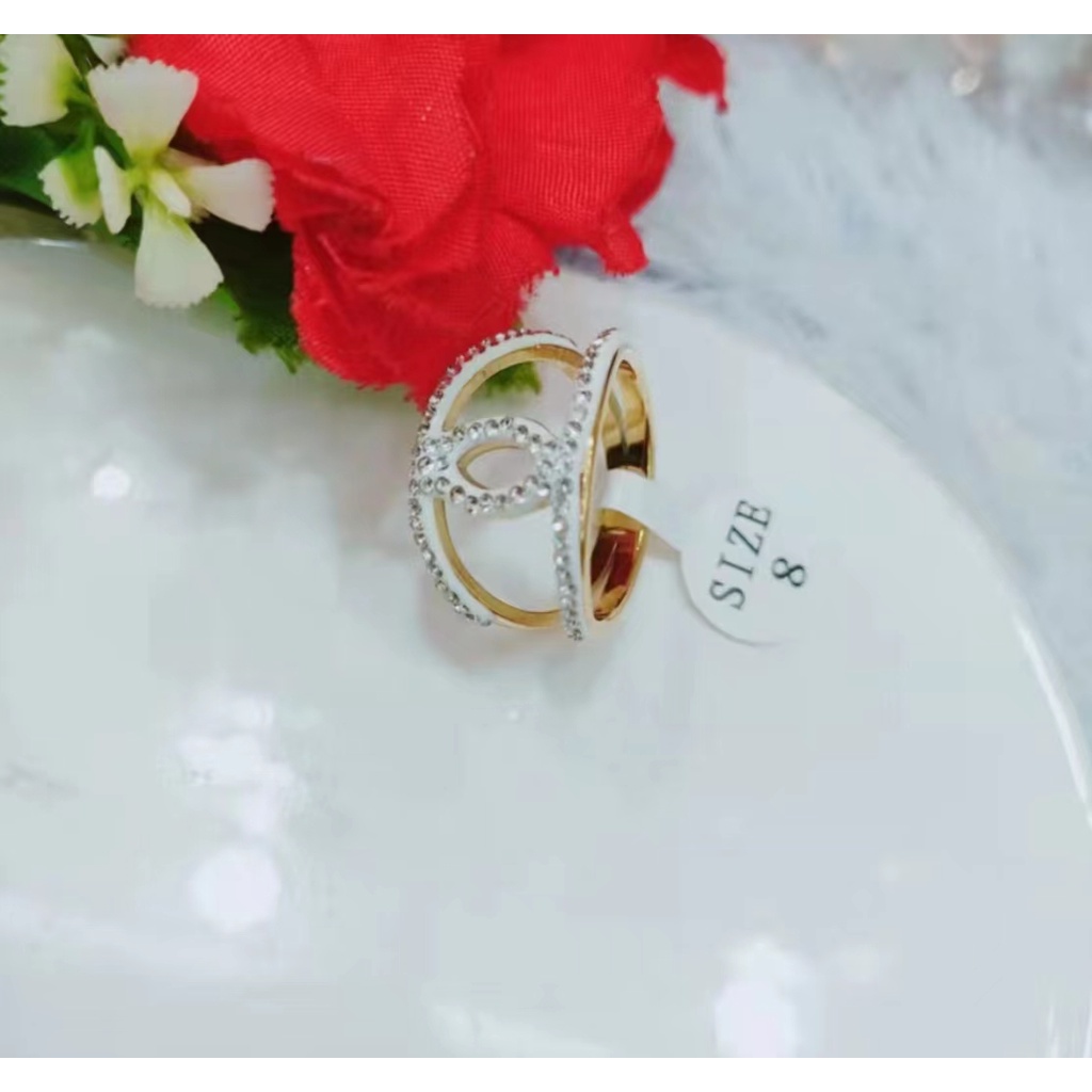 Titanium Cincin CC Mata Putih Perhiasan Fashion 1222