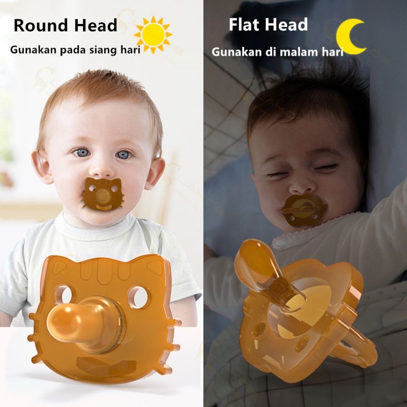 Empeng Bayi Silicon BPA Free Round &amp; Flat Head. Free Rantai dan Case