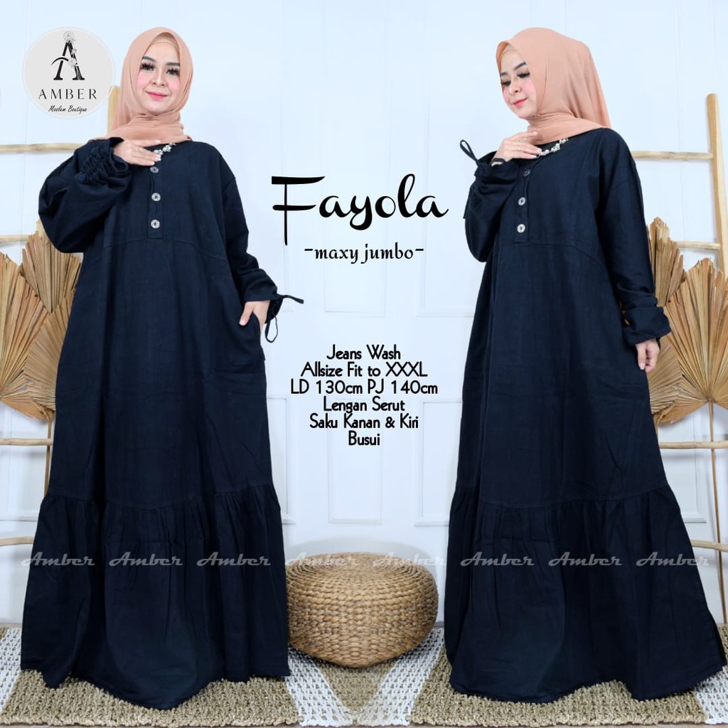 Baju Gamis Murah / Maxi Dress / Gamis Terbaru / Gamis Wanita / Gamis Jumbo / Gamis Jeans FAYOLA