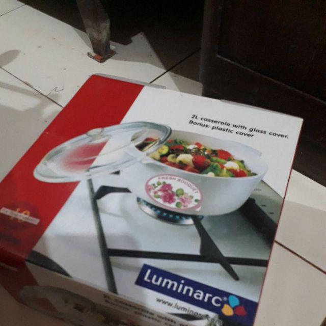 Maxim Luminarc Fresh Bouquet Panci Keramik Tahan Panas / Dingin 2l/20cm + Tutup Kaca