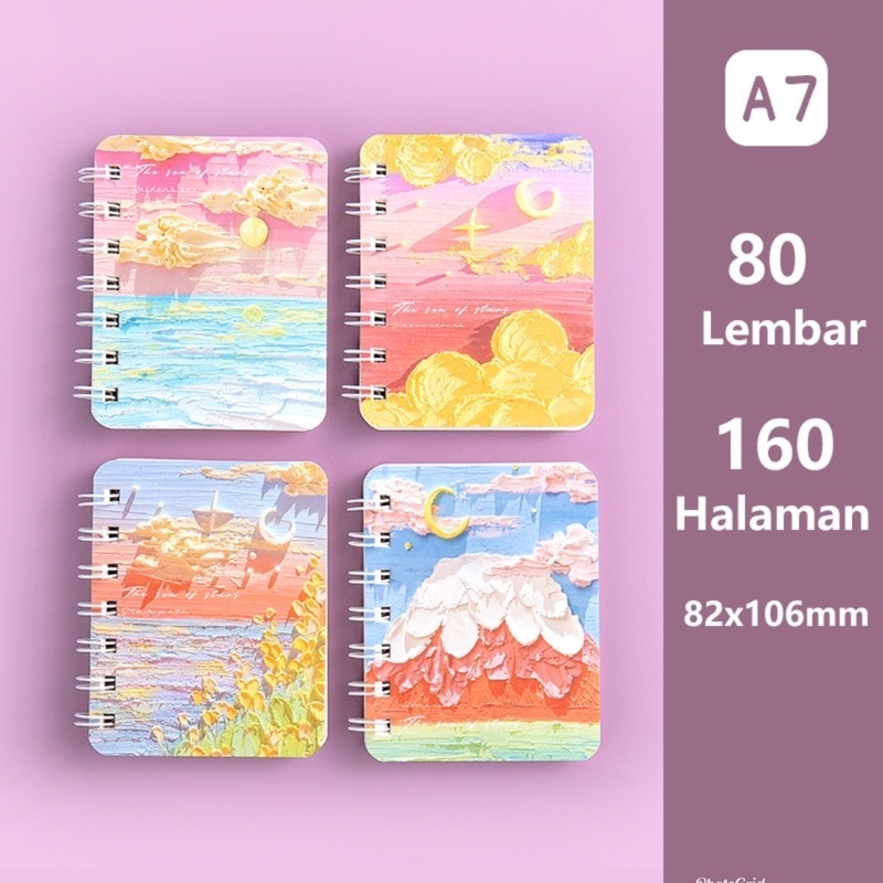 

notebook notepad ring A7 motif senja sunset sunrise buku catatan mini notes serbaguna multifungsi matahari watercolor cat air lukisan 3d kawaii cute lucu ucul murah