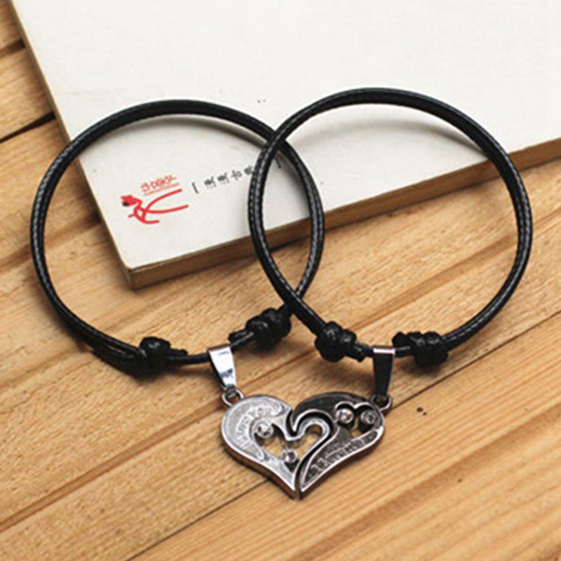 Heart-Shaped Stitching Bracelet Handmade Black Rope Chain Couple Gifts Pop