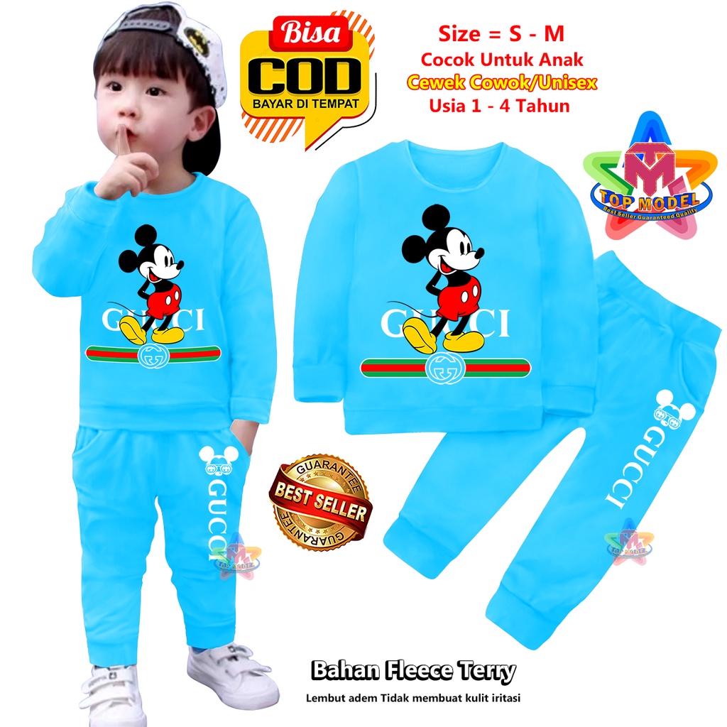 Setelan Baju Anak UNISEX 1-4 Tahun Cewek Cowok,TM0003 B terbaru dan termurah Bahan Fleece Terry