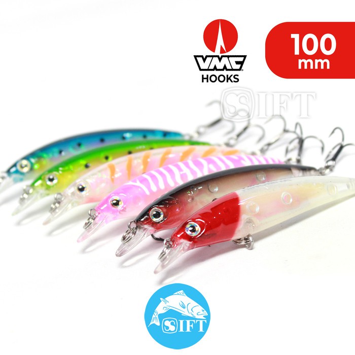 Umpan hinomiya magic minnow 100mm 13gr vmc treble hooks| hard lure ift