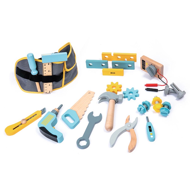 [BIG SALE] UMU Tool Belt Set - Wooden Toys - mainan pertukangan anak palu gergaji kayu STEM tool box - mainan kado natal anak