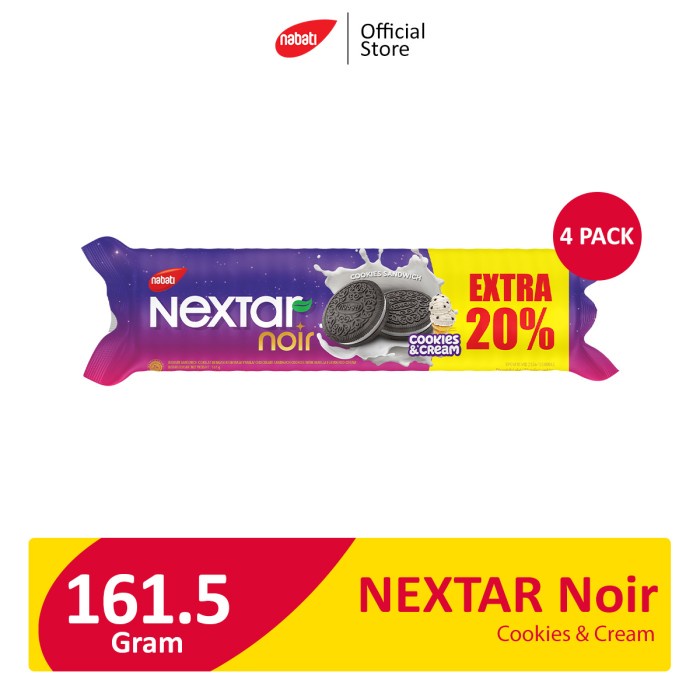 Snack Cemilan NEXTAR Noir Cookies & Cream 161.5g [4 Pack]