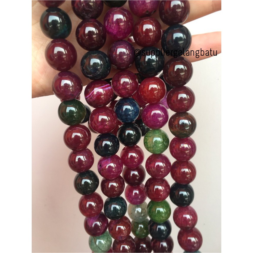 natural 16mm rainbow colour onyx ready stock pancawarna kilap serat beads craft aksesoris grosir