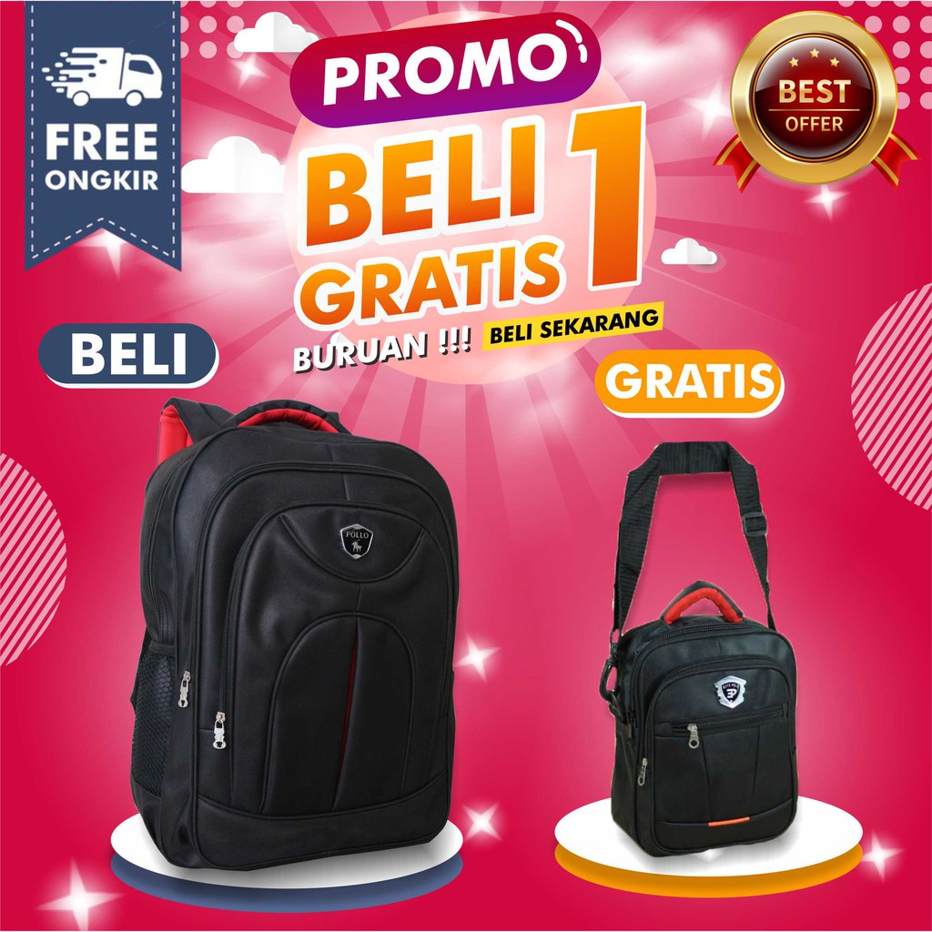 BELI 1 GRATIS 1 Ransel Polo Cowok SMP SMA Bagus Keren Berkualitas Free Selempang Simple Hangout Pria