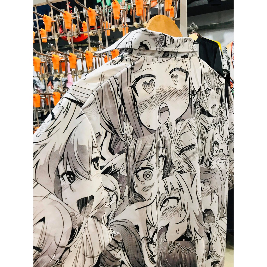 Kemeja Ahegao Fullprint Manga Black White