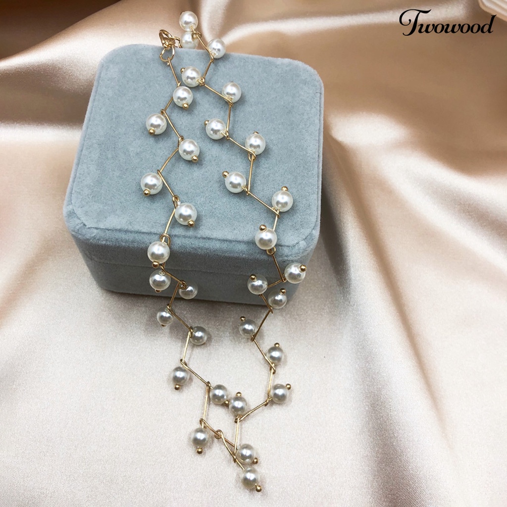 Twowood Imitation Pearl Lobster Clasp Necklace Collar Women Extension Chain Adjustable Choker Necklace for Party