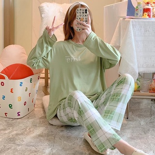 COMFIT STORE PJ3 PP Setelan Piyama Wanita Jumbo Tangan Panjang Celana oversize Baju Tidur Dewasa Import Korea-HAPPY HIJAU